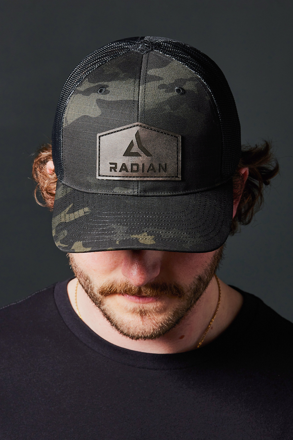 Black Multi-cam hat, logo leather patch (Richardson #862)