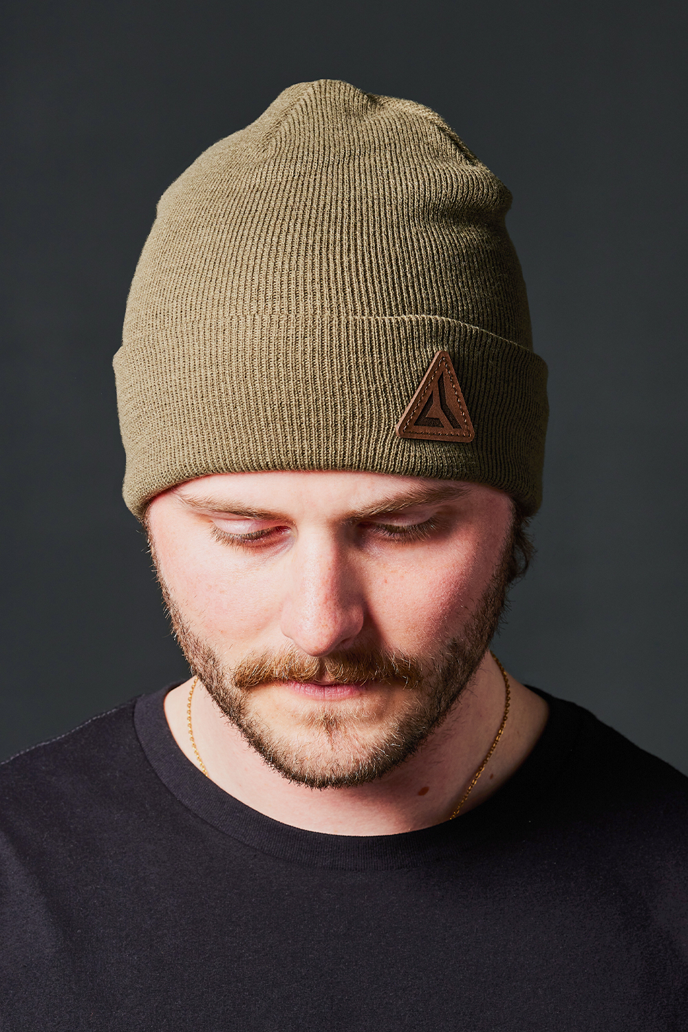 Green beanie, triangle logo leather patch (Richardson style #18)